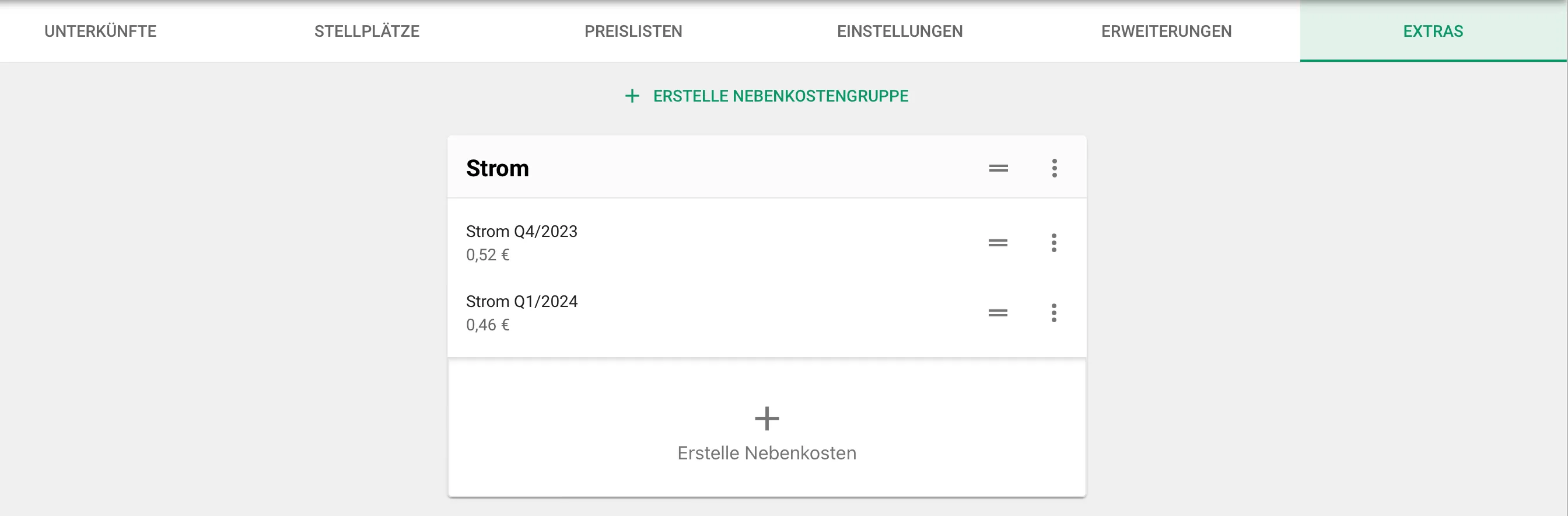 nebenkosten konfigurieren