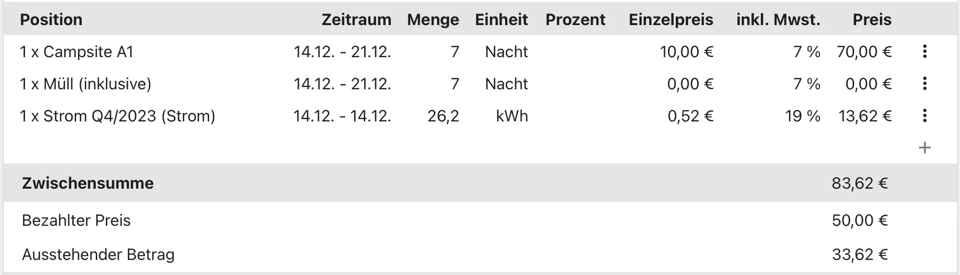 nebenkosten Rechnung