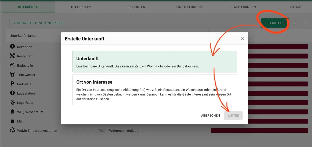 auswahl unterkunft