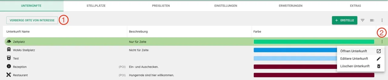 Unterkunft konfigurieren