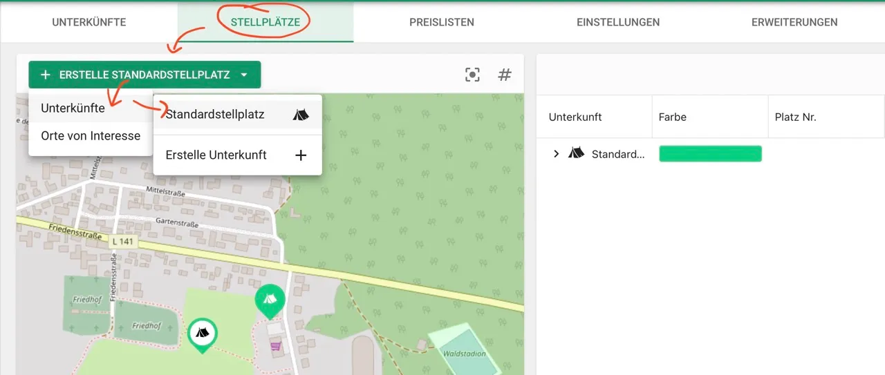 auswahl stellplatz